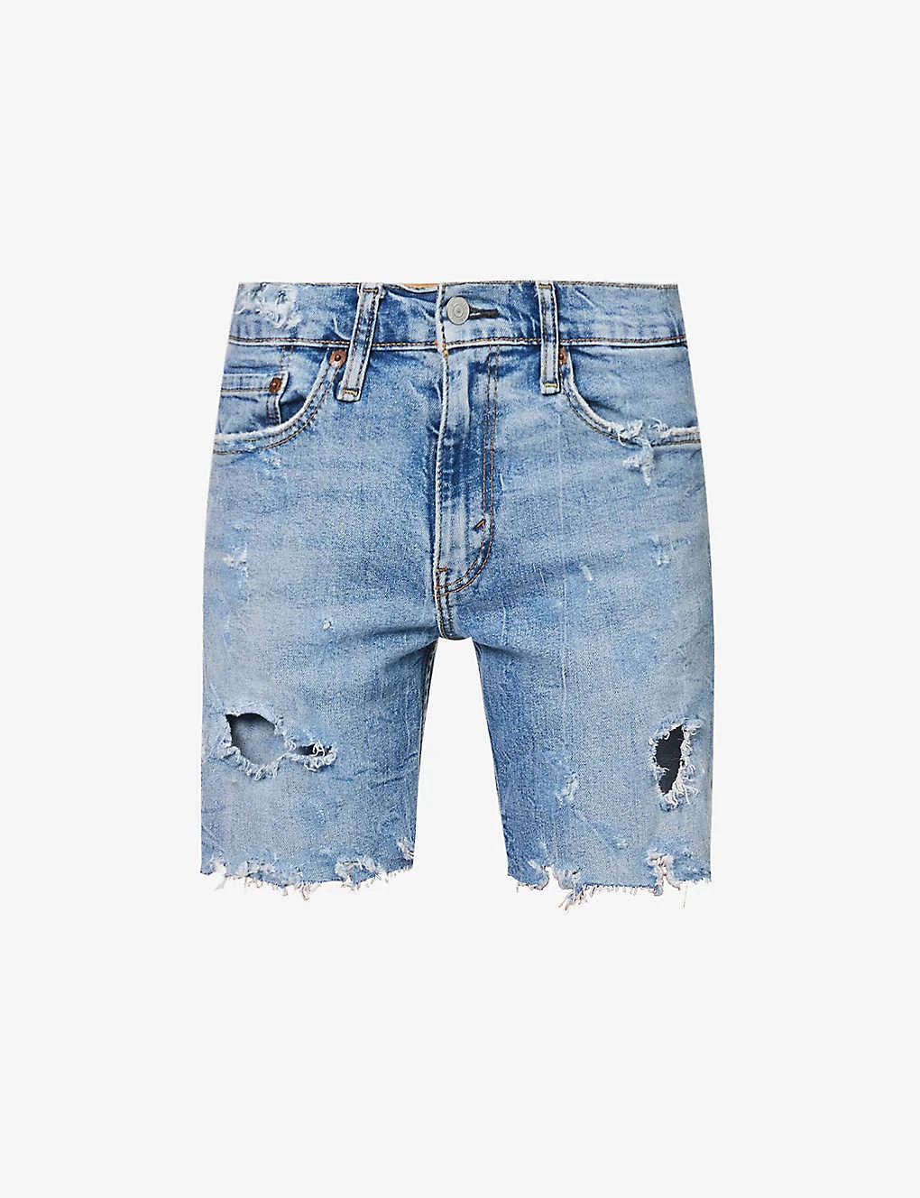Distressed Mid-rise Upcycled Denim Shorts 1 Distressed Mid-rise Upcycled Denim Shorts