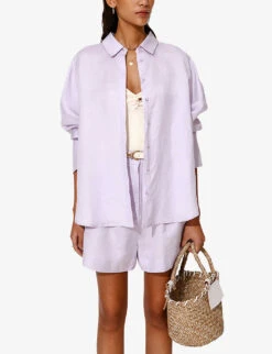 By Malina Candace Pearlescent-button Relaxed-fit Linen-blend Shirt -Whistles Shop R04180768 VIOLET ALT02