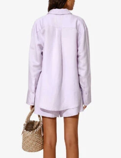 By Malina Candace Pearlescent-button Relaxed-fit Linen-blend Shirt -Whistles Shop R04180768 VIOLET ALT03