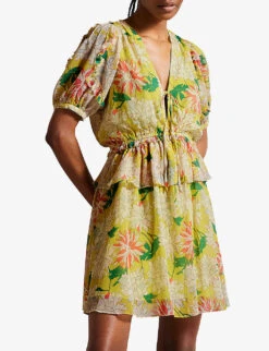 Ted Baker Isbella Puff-sleeve Floral-print Woven Mini Dress -Whistles Shop R04181233 BRTYELLOW ALT02