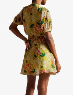 Ted Baker Isbella Puff-sleeve Floral-print Woven Mini Dress -Whistles Shop R04181233 BRTYELLOW ALT03