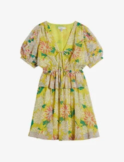 Ted Baker Isbella Puff-sleeve Floral-print Woven Mini Dress