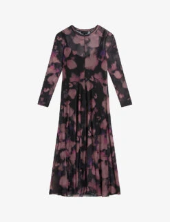 Ted Baker Samiyah Graphic-print Long-sleeve Mesh Midi Dress