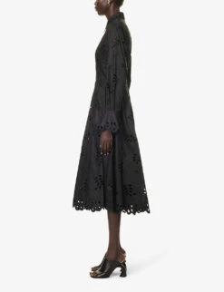 Eda Broderie-pattern Cotton Midi Dress 8 Eda Broderie-pattern Cotton Midi Dress -Whistles Shop R04181290 BLACK ALT02