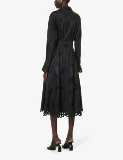 Eda Broderie-pattern Cotton Midi Dress 9 Eda Broderie-pattern Cotton Midi Dress -Whistles Shop R04181290 BLACK ALT03