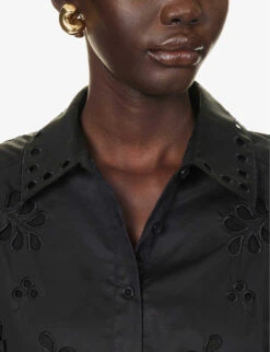 Eda Broderie-pattern Cotton Midi Dress 10 Eda Broderie-pattern Cotton Midi Dress -Whistles Shop R04181290 BLACK ALT04