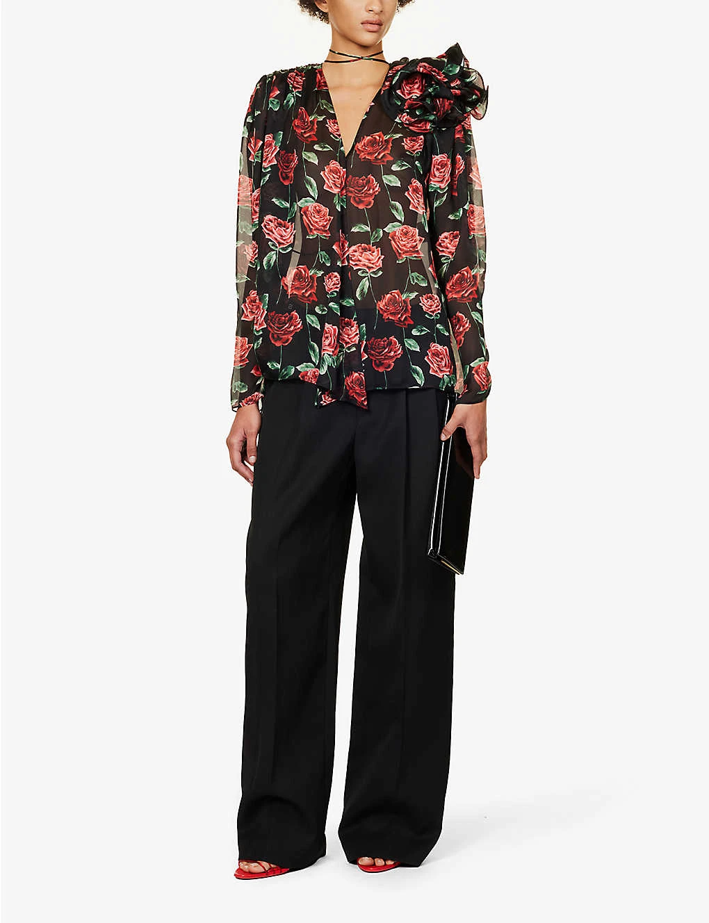 Magda Butrym Floral-embellished Relaxed-fit Silk Blouse 2 Magda Butrym Floral-embellished Relaxed-fit Silk Blouse - Image 2
