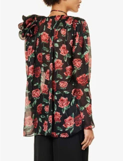 Magda Butrym Floral-embellished Relaxed-fit Silk Blouse 8 Magda Butrym Floral-embellished Relaxed-fit Silk Blouse -Whistles Shop R04183228 BLACK ALT03