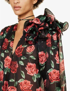 Magda Butrym Floral-embellished Relaxed-fit Silk Blouse 9 Magda Butrym Floral-embellished Relaxed-fit Silk Blouse -Whistles Shop R04183228 BLACK ALT04