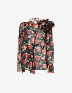 Front Page 28 Magda Butrym Floral-embellished Relaxed-fit Silk Blouse