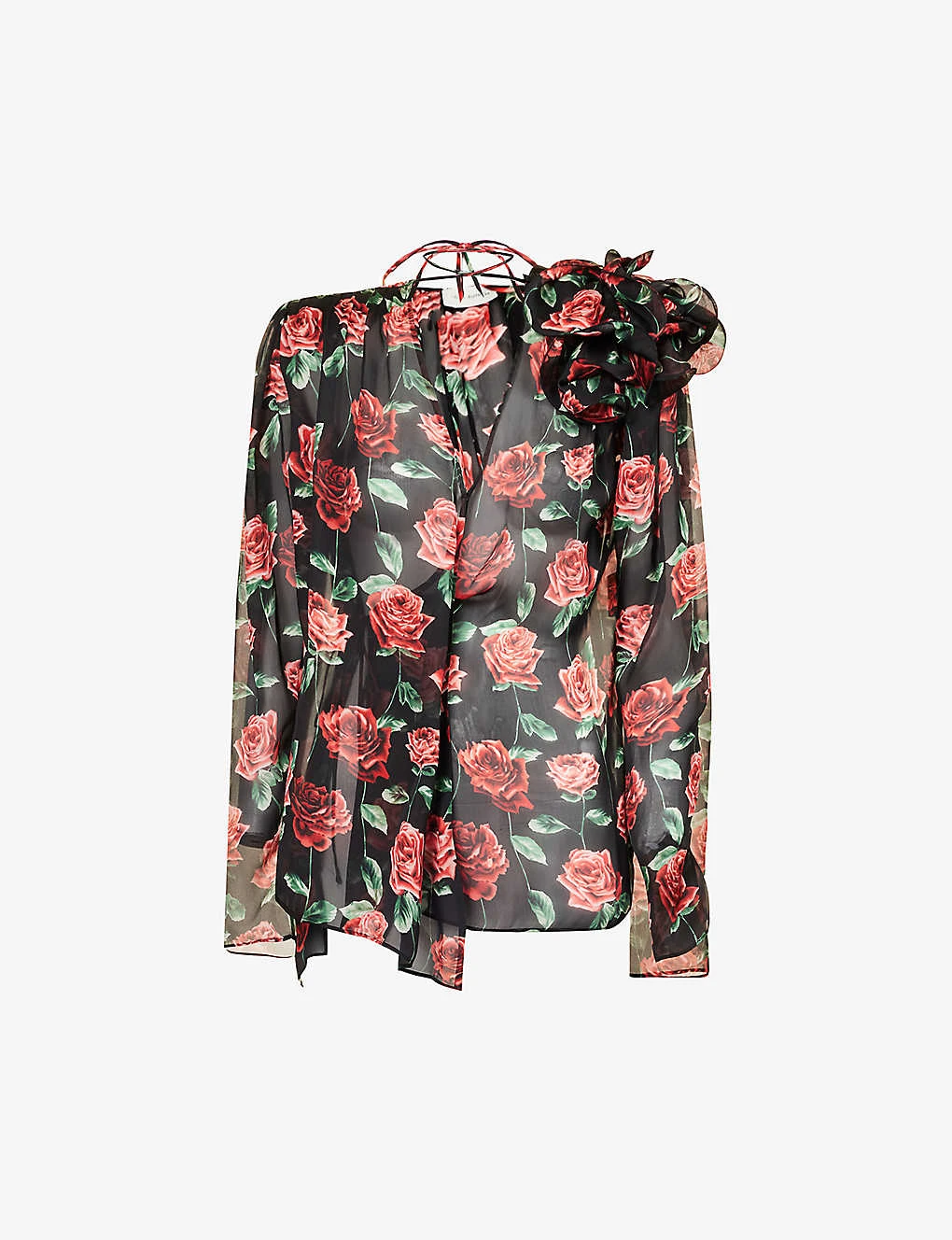 Magda Butrym Floral-embellished Relaxed-fit Silk Blouse 1 Magda Butrym Floral-embellished Relaxed-fit Silk Blouse