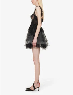 Philosophy Di Lorenzo Serafini Lace-embellished Semi-sheer Woven Mini Dress -Whistles Shop R04183936 FANTASYPRINTBLACK ALT02