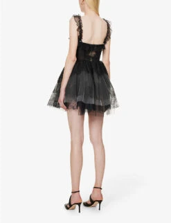 Philosophy Di Lorenzo Serafini Lace-embellished Semi-sheer Woven Mini Dress -Whistles Shop R04183936 FANTASYPRINTBLACK ALT03