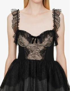 Philosophy Di Lorenzo Serafini Lace-embellished Semi-sheer Woven Mini Dress -Whistles Shop R04183936 FANTASYPRINTBLACK ALT04