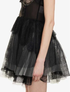 Philosophy Di Lorenzo Serafini Lace-embellished Semi-sheer Woven Mini Dress -Whistles Shop R04183936 FANTASYPRINTBLACK ALT05