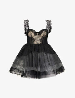 Philosophy Di Lorenzo Serafini Lace-embellished Semi-sheer Woven Mini Dress