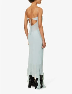 Acne Studios Delouise Semi-sheer Asymmetric Chiffon Maxi Dress -Whistles Shop R04184365 CARIBBEANBLUE ALT03