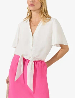 Flutter-sleeve Self-tie Relaxed-fit Woven Shirt -Whistles Shop R04185925 WHITE ALT02