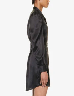 FRAME Gillian Gathered-trims Silk Mini Dress 7 FRAME Gillian Gathered-trims Silk Mini Dress -Whistles Shop R04187463 NOIR ALT02