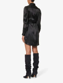 FRAME Gillian Gathered-trims Silk Mini Dress 8 FRAME Gillian Gathered-trims Silk Mini Dress -Whistles Shop R04187463 NOIR ALT03