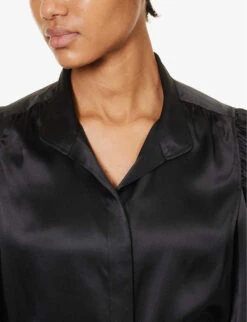 FRAME Gillian Gathered-trims Silk Mini Dress 9 FRAME Gillian Gathered-trims Silk Mini Dress -Whistles Shop R04187463 NOIR ALT04