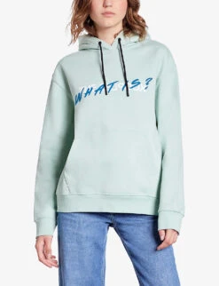 THE KOOPLES Slogan-print Relaxed-fit Cotton Hoody -Whistles Shop R04187730 OCEAN ALT02