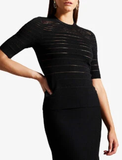 Ted Baker Kahlen Crew-neck Short-sleeve Knitted T-shirt 6 Ted Baker Kahlen Crew-neck Short-sleeve Knitted T-shirt -Whistles Shop R04189322 BLACK ALT02