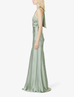 Halterneck Slim-fit Satin Maxi Dress -Whistles Shop R04189850 SAGE ALT02