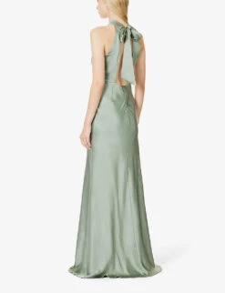 Halterneck Slim-fit Satin Maxi Dress -Whistles Shop R04189850 SAGE ALT03