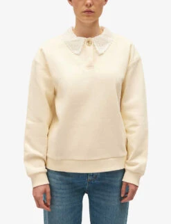 CLAUDIE PIERLOT Toupie Removable-collar Long-sleeve Cotton Jumper -Whistles Shop R04189974 NATURELS ALT02