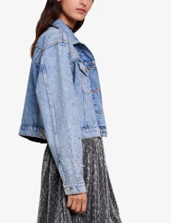 Maje Betoile Rhinestone-embellished Faded Denim Jacket 7 Maje Betoile Rhinestone-embellished Faded Denim Jacket -Whistles Shop R04190268 BLEUS ALT02