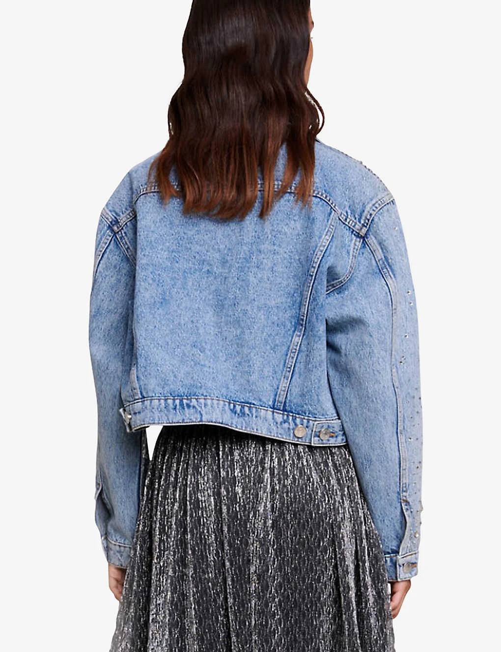 Maje Betoile Rhinestone-embellished Faded Denim Jacket 4 Maje Betoile Rhinestone-embellished Faded Denim Jacket - Image 4