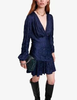 Maje Runny Lona V-neck Woven Mini Dress -Whistles Shop R04190368 BLEUS ALT04