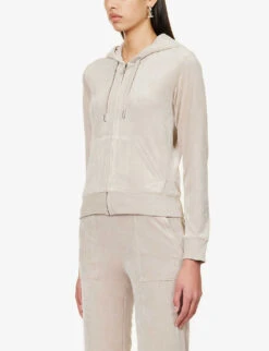 Juicy Couture Logo-embroidered Front-pocket Velour Hoody -Whistles Shop R04191476 STRING509 ALT02