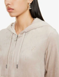 Juicy Couture Logo-embroidered Front-pocket Velour Hoody -Whistles Shop R04191476 STRING509 ALT04