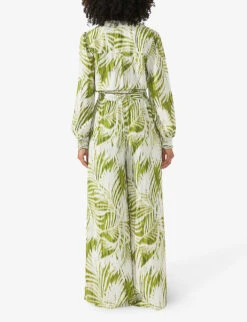Palm-print Cropped Crepe-woven Shirt 5 Palm-print Cropped Crepe-woven Shirt -Whistles Shop R04191965 GREEN ALT02