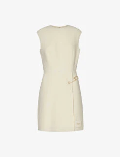 Prada Safety-pin Logo-patch Wool-blend Shift Dress