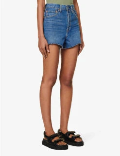 RE/DONE 50s Raw-hem Mid-rise Denim Shorts -Whistles Shop R04192453 BAYFADE ALT02