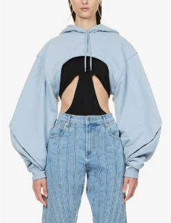 Mugler Asymmetric-hem Cropped Organic-cotton Hoody -Whistles Shop R04192672 LIGHTBLUE ALT02