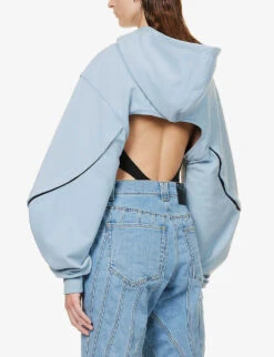 Mugler Asymmetric-hem Cropped Organic-cotton Hoody -Whistles Shop R04192672 LIGHTBLUE ALT03