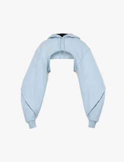 Mugler Asymmetric-hem Cropped Organic-cotton Hoody