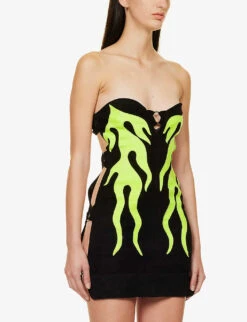 Flames Cut-out Upcycled Mini Dress -Whistles Shop R04192929 BLACKFLUO ALT02
