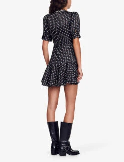 Sandro Mardi Rhinestone-embellished Graphic-print Woven Mini Dress -Whistles Shop R04194612 NOIRGRIS ALT03