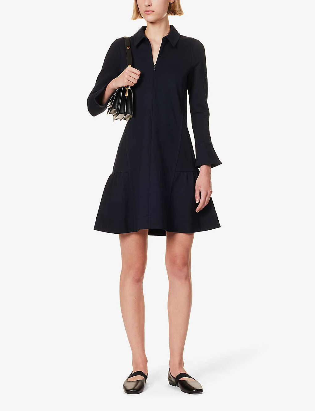 ME AND EM Flounce-sleeve Flared-hem Stretch-woven Mini Dress 2 ME AND EM Flounce-sleeve Flared-hem Stretch-woven Mini Dress - Image 2