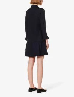 ME AND EM Flounce-sleeve Flared-hem Stretch-woven Mini Dress 8 ME AND EM Flounce-sleeve Flared-hem Stretch-woven Mini Dress -Whistles Shop R04194843 NAVY ALT03