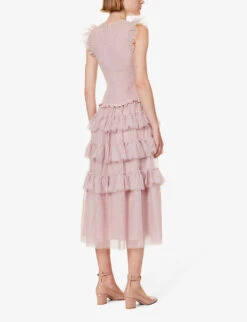 ME AND EM Ruffle-trim Tiered-hem Woven Maxi Dress 8 ME AND EM Ruffle-trim Tiered-hem Woven Maxi Dress -Whistles Shop R04194872 DEEPBLUSHBLACK ALT03