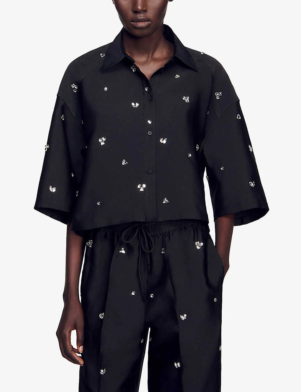 Sandro Mentissa Crystal-embellished Woven Shirt 3 Sandro Mentissa Crystal-embellished Woven Shirt - Image 3