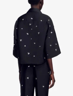 Sandro Mentissa Crystal-embellished Woven Shirt 8 Sandro Mentissa Crystal-embellished Woven Shirt -Whistles Shop R04197499 NOIRGRIS ALT03