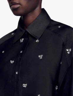 Sandro Mentissa Crystal-embellished Woven Shirt 9 Sandro Mentissa Crystal-embellished Woven Shirt -Whistles Shop R04197499 NOIRGRIS ALT04