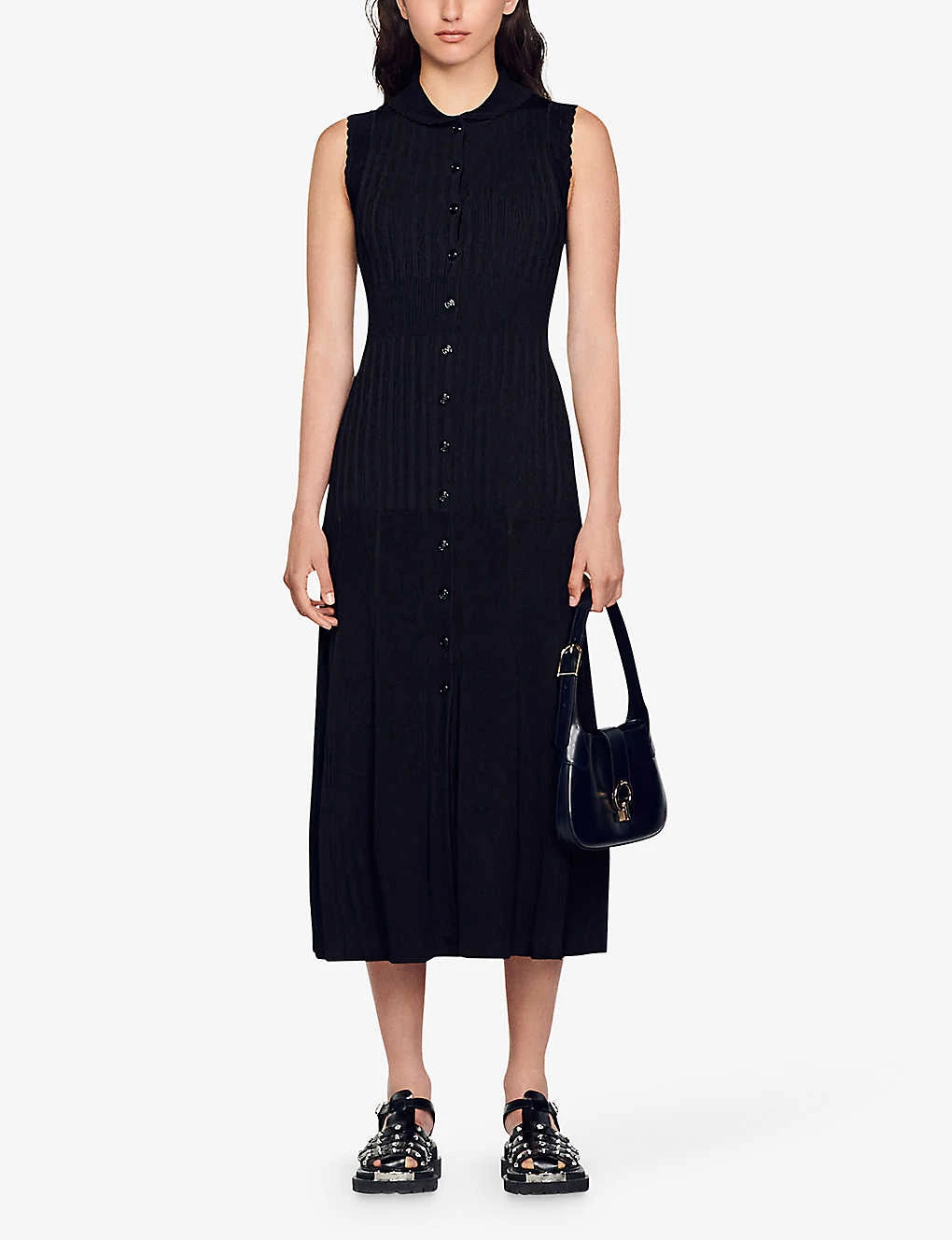 Sandro Laurene Collared Sleeveless Stretch-knit Midi Dress 2 Sandro Laurene Collared Sleeveless Stretch-knit Midi Dress - Image 2